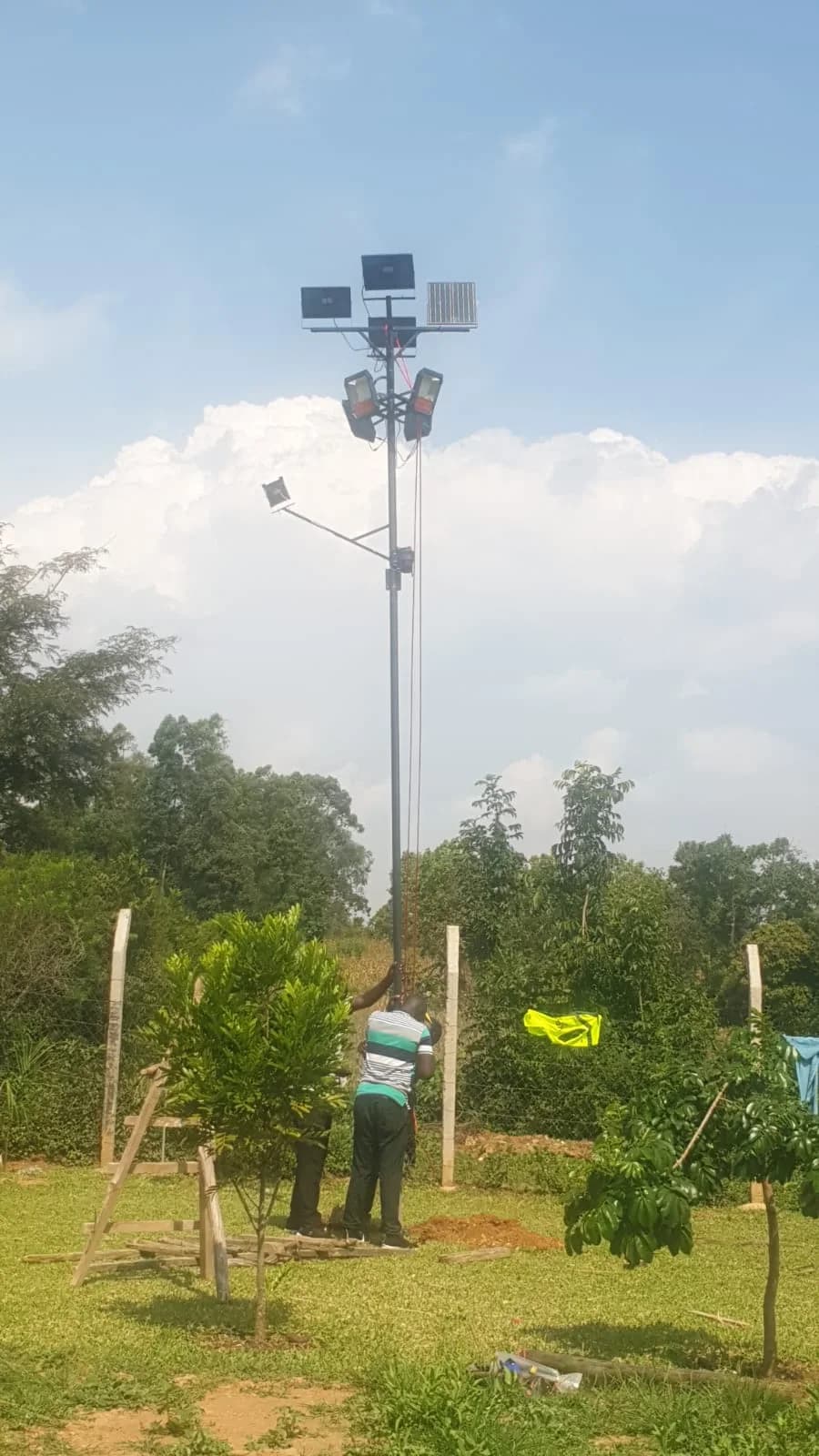 CCTV and solar floodlight mast installation