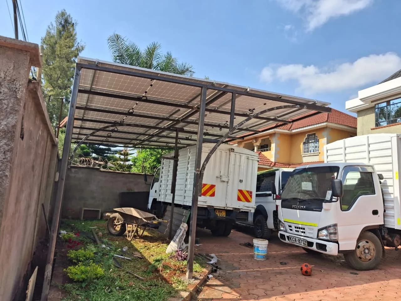 Solar carport structure under construction